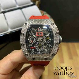 Luxury Watches Mechanical watch Swiss Movement Business Leisure Rm011 Full Diamond Case Red Tape Fashion Wristwatches