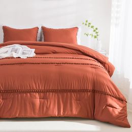 SYDCOMMERCE Orange Comforter Set Full Size, 3 Pieces Comforter Set, Soft Lightweight Microfiber Down Alternative Bedding Comforter Set for All Season