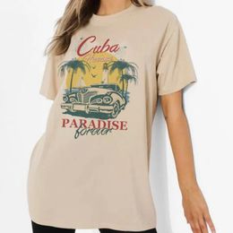 Cuba Havana Tropical Vintage T Shirt Summer Short Sleeve Oversized Beach T-Shirt Women Graphic Tshirts Vacation Aesthetic Tops 240409