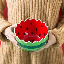 Bowls Creative Watermelon Shape Fruit Salad Bowl Household Cute Cartoon Dessert Noodle Ceramic Ramen Friend Gift