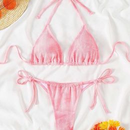 2024 New Style Split Womens Swimsuit Backless Sexy Two Piece Set Pink Bikini 787207