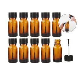 Bottles 10/20Pcs 10ml Empty Amber Nail Polish Bottles Glass Nail Varnish Containers with Brush Cosmetic for Nail Art Refillable Bottles