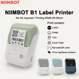 Printers Niimbot B1 Label Printer Portable Handheld Thermal Printer Mini Barcode QR Code Sticker Paper Colour Rolls Maker Cable