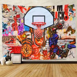 Street Basketball Tapestry Dunk Colourful Graffiti Wall Hip Hop Hippie Wall Hanging Tapestry Boy Living Room Bedroom Decor Party