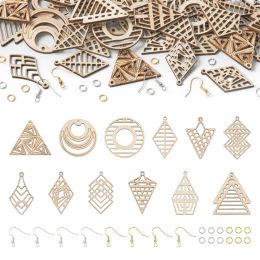 DIY Geometry Earring Making Kit Undyed Natural Poplar Wood Pendants Charm Earring Hooks Jump Rings for DIY Jewellery Making Craft