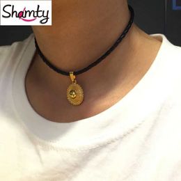 Pendant Necklaces Shamty Pure Gold Colour Ethiopian Choker Necklace Jewellery Black Leather Rope Nigeria Sudan Eritrea Kenya Habesha Style ItemQ