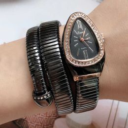 Reloj Mujer Gold Snake Winding Women Fashion Crystal Quartz Bangle Bracelet Ladies Watches Gifts H1012