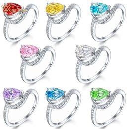 Cluster Rings Wong Rain 925 Sterling Silver 1.5CT Pear Cut Lab Sapphire High Carbon Diamond Gems Engagement Ring For Women Jewelry Wholesale