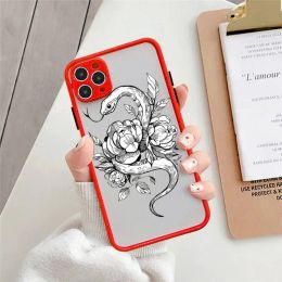 black Flower Snake Phone Case matte transparent For iphone 14 11 12 13 plus mini x xs xr pro max cover