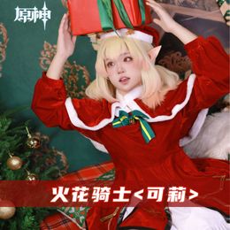 Game Klee Sexy and Cute Christmas Style Genshin Impact Klee Cosplay Costume - Plush Red Women's Autumn/Winter Evening Dress