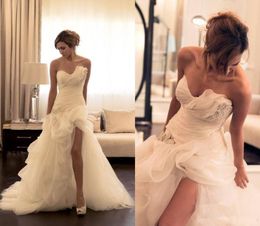 Organza Ruffles A Line High Low Wedding Dress Front Split Custom Made Summer Bridal Gowns Short Wedding Dresses9769555