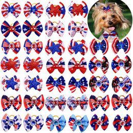 Dog Apparel 50pcs Bows Independence Day Accessories Pet Supplies Hand-made Rubber Bands Hair Diamond Products