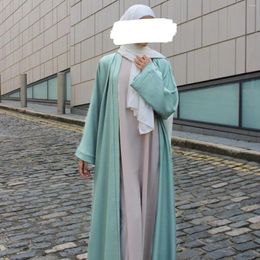 Ethnic Clothing 2024 Dubai Abaya Kimono Eid Ramadan Muslim Open Female Turkey Solid Color Cardigan Dress Islam Arabic Robe
