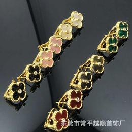 New High Quality Designer Earrings High Version V Gold Clover Earrings Female Rose Gold Ear Shooting Female Red Jade Marrow Live Broadcast With Logo Vancelf