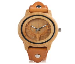 Steampunk Natural Wood Watches Deer Elk Dial Men039s Bamboo Wrist Watch Quartz Clock Black Brown Leather Bracelet Strap Gift8148052