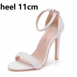 Dress Shoes Crystal Queen Bride Wedding Fashion White Stiletto Woman Ankle Strap Party Sandals Open Toe High Heels Pumps Female H240409 DII3