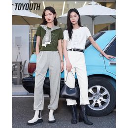 Toyouth Women Tshirt Summer Short Sleeve O Neck Loose Tees Creative Line Printing Five Colors Casual Basic All Match Tops 240409