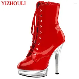 Dance Shoes Classic 13cm Stiletto Heels Sexy Princess Ankle Boots With Transparent Crystal Soles Pole Dancing