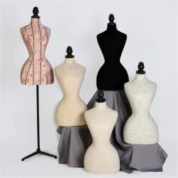 Full Linen Fabric Cover Female Cloth Art Mannequin for Sewing, Body Display Props Stand, Tripod Base Length,Printed Can Pin E205