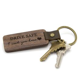 DIY Wooden Designer Keychains For Men Women Crafts Square Round Wood Chips PU Leather Keychain Wholesale ZZ