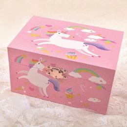 Decorative Figurines Spinning Pony Mechanical Music Box Jewellery Cute Little Girl Princess Gift Storage Paper 18-Tone