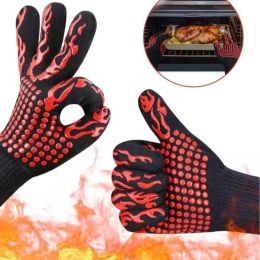 Non-slip Fireproof Microwave Oven Gloves Extreme Heat Resistant Oven Mitts 300-500 Centigrade Flame Retardant BBQ Fire Gloves