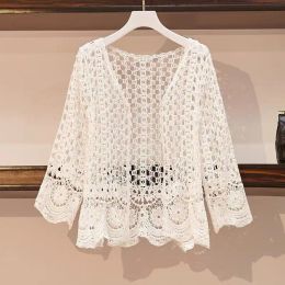 Dresses Spring and Autumn Women's Net Yarn Korean Temperament Casual New Cardigan Long Sleeve Lace Short Western Style Allmatch Top