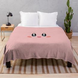 Blankets Happy Smile Pink Cute Kirbo Face Chunky Knit Fluffy Soft Mexican Throw Blanket