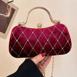 Bag Fashion Lattic Velvet Fabric Clutch Handbag With Top Handle Glitter Diamond Evening Purse Crossbody Shoulder Wedding Party