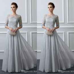 Sliver Lace Mother Of The Groom Dresses with 3/4 Sleeves A-Line Chiffon Wedding Guest Gowns 2024 Mothers Evening Formal Wear