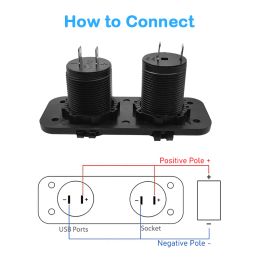 36W QC3.0 USB Socket Panel Waterproof Quick Charge Dual USB Socket Cigarette Lighter Adapter for Car Boat RV Motorcycle