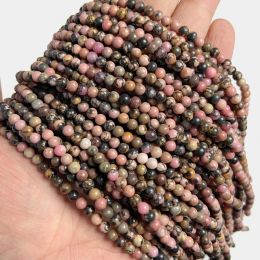 4mm Natural Pink Rhdonite Agat Jaspers Stone Beads Round Jades Loose Spacer Bead For Jewelry Making DIY Bracelet Accessori 15''