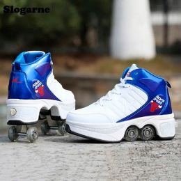 Boy's Roller Skates Students Four Wheels Skate Shoes Double Rows Parkour Sport Roller Men Inline Skates High Top Casual Sneakers