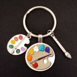 New Painter Tools-Palette and Brush Keychain A Glass Pendant Keychain Ring DIY Suitable for Keychain