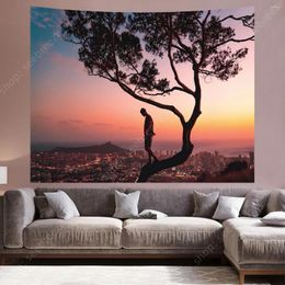 Tapestries 1pc Urban Landscape Pattern Tapestry Modern Fibre Poster Wall Hanging Bedroom Aesthetics