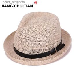 Wide Brim Hats Bucket Hats 2018 Spring summer sun hats for women and mens jazz Braid Cap Summer Beach Straw Panama Hat femal Topper Y240409