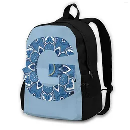 Backpack G Blue Mandala School Bags For Teenage Girls Laptop Travel Initial Letter Pretty Alphabet