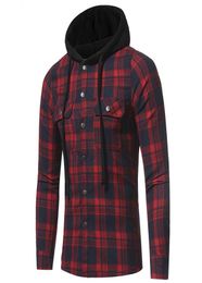 Men039s Hoodies Sweatshirts Fashion Flannel Plaid Hooded Shirt Slim Fit Men Dress Shirts Cheque Long Sleeve Casual7494539