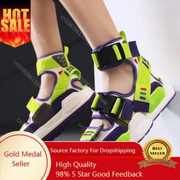 Sandals Brand Green Design For Men High Top Buckle Slides Summer Hip Hop Shoes Gladiator Beach Slippers Drop