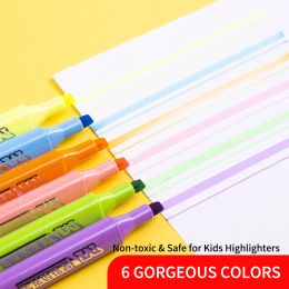 M&G 6 Colors Wide Chisel Tip Markers Fluorescent Highlighters Assorted Color Maker Chisel Tip Highlighter Pens