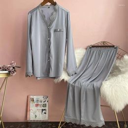 Home Clothing Pyjamas Suit Spring Autumn Sleepwear Casual Women 2PCS Sleep Set Lace Nightwear Satin Pyjamas Intimate Lingerie