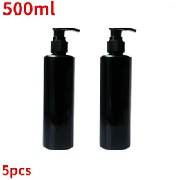 Liquid Soap Dispenser 5pcs Refillable 500ml Empty Lotion Pump Bottles For Gel Shampoo Black Flat Shoulder Pressing Bottle