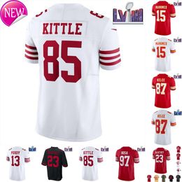 2024 grossist mens barn Christian Brock Patrick Purdy George Jersey Carson Nick Travis McCaffrey Fred Mahomes Kelce Bosa Kittle Warner alla syade tröjor 4xl