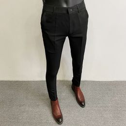 Men Suit Pants Dress Pantalone Hombre Stretch Slim Formal Trousers Masculina Solid Colour Casual Fashion Clothing y240326