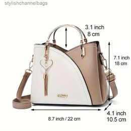 Other Bags Cross Body Color Block Satchel Bag Trendy Tassel Decor Crossbody Bag Womens Top Ring Purse (9.1*7.5*4.5) Inch