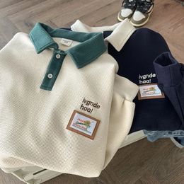 American Cute Patch Vintage Buttons POLO Neck Pullover Sweatshirt Women Streetwear Apricot Cotton Harajuku Winter Clothes 240328