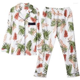 Home Clothing 2024 Print Feel Fresh Pyjamas Pijiama Mujer Cotton Long Sleeve Elastic Waist Pants Women Lounge Homewear Pijamas S88308