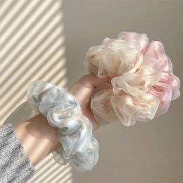 Double Layer Silk Organza Scrunchies Sweet Flower Hair Band for Girls Ponytail Holder Rubber Bands Hair Ties Hair Accessories