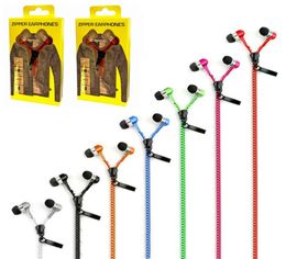 Earphones Zipper Headset 35mm Jack Bass Earbuds InEar Zip Headphone for Iphone Samsung Phone PC MID Ipod MP3 MP4 Player with pac5478212