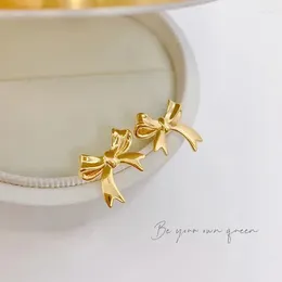 Stud Earrings Real 18K Gold For Women Sweet Style Genuine AU750 Bow Simple Fashion Fine Jewelry Gift